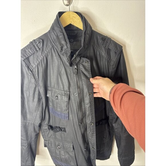 7 For All Mankind Coated Field Jacket Men’s Medium Black Utility Pockets Plaid - Picture 5 of 11